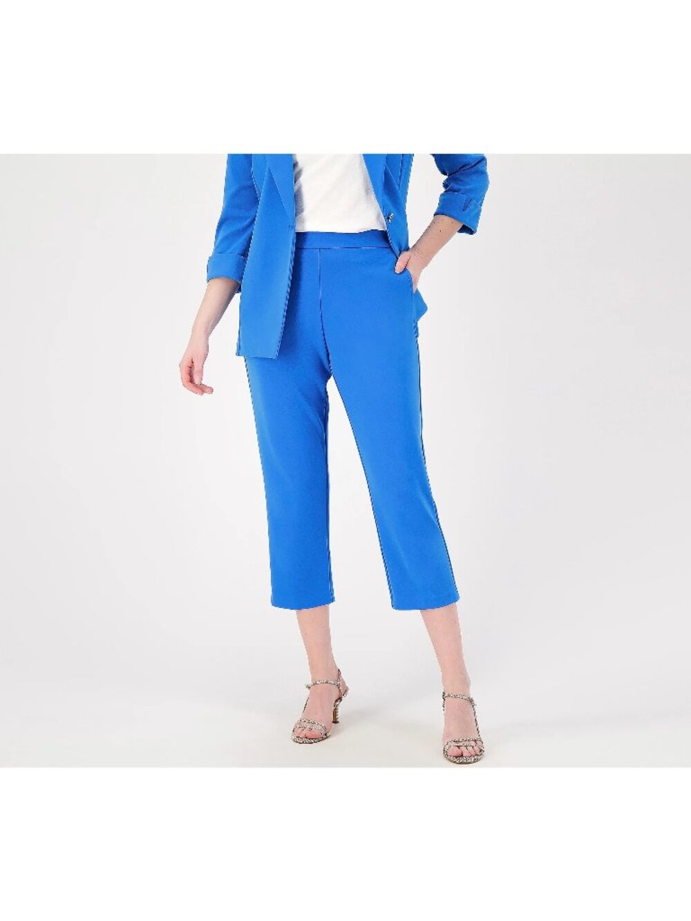 Susan Graver Crop Pant XXS Regular LK Fusion Pull On Cabana Blue Business Casual
